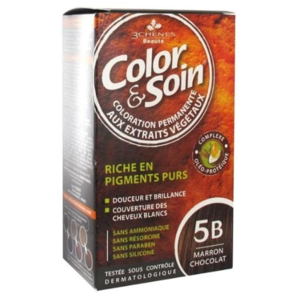 LES 3 CHÊNES – Color & Soin Coloration Cheveux Permanente Aux Extraits Végétaux – 5b – Marron Chocolat - Saldi Straordinari – Offerte Speciali Disponibili Adesso Color & soin coloration permanente Châtain clair acajou 5M Les 3 chênes - 1  kit