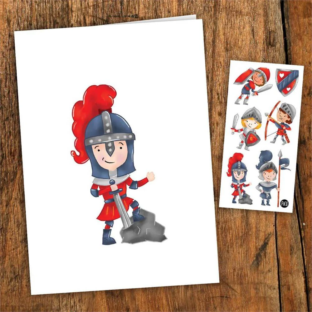 Pico Tatouage - Carte de Souhait - Arthur le Chevalier Pacifique||Pico Tatouage - Wish Card - Arthur the Peaceful Knight - Boutique Bébé en Ligne : Soins, Jouets et Articles Maison - {'count': 3, 'name': 'France'}