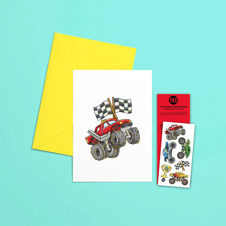 Pico Tatouage - Carte de Souhait - Camion Monstre||Pico Tatouage - Wish Card - Monster Truck - Boutique Bébé en Ligne : Soins, Jouets et Articles Maison PICO TATOO - TATOUAGES TEMPORAIRES - CASSE NOISETTE - Boutique Patati et  Patata
