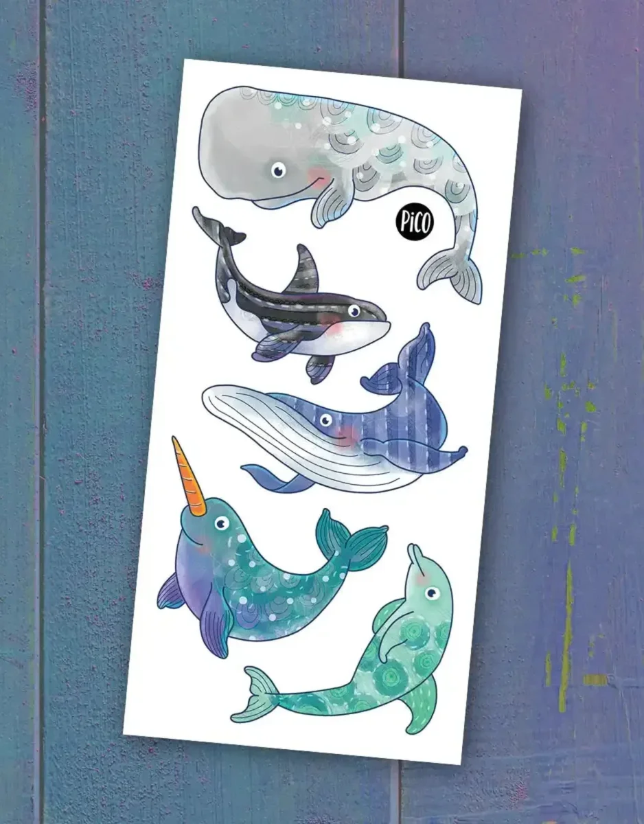 Tatouages Temporaires - Les douces Durable baleines - Pico - Boutique Maman & Bébé – Produits Essentiels au Quotidien