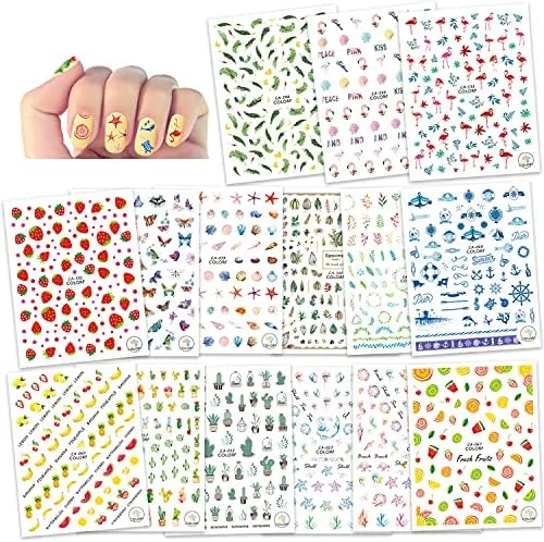 Ongles été « Stickers 3D Art Ongles – Style Été Flamant & Fleur – Pour Femmes, Filles et Enfants – Howaf, 15 Feuilles » - ​Boulangerie-Pâtisserie | Pain au Levain & Viennoiseries​ FunKidz Kit d'ongles pour filles de 7 à 12 ans, ensemble de nail art avec  stylos