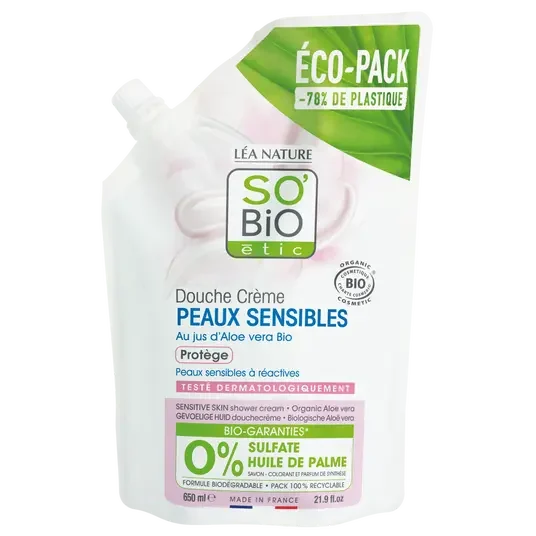 SOBIO Douche crème peaux sensible Aloe PROTECTEUR vera Bio 650 ml - E-shop mondial – Produits durables, modernes et accessibles partout