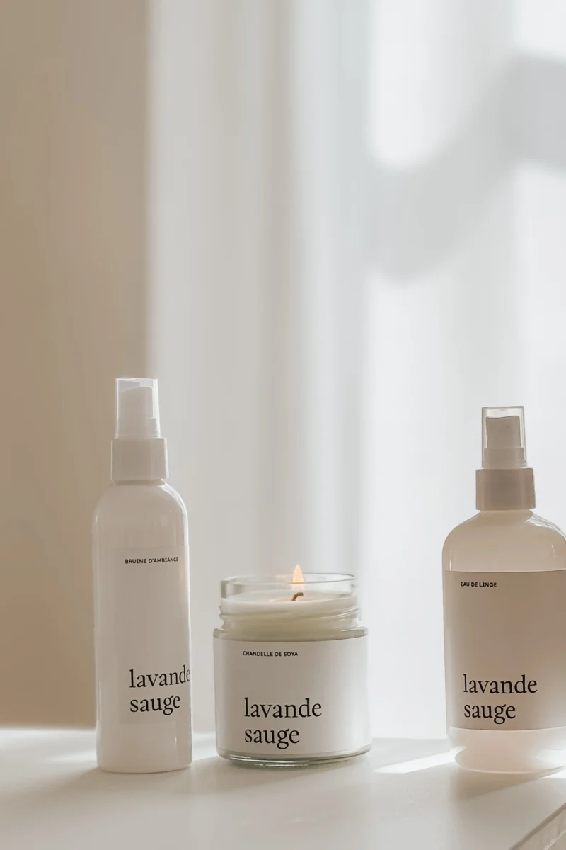 ENSEMBLE CADEAU - Lavande sauge - Bruine, eau CADEAU de linge et chandelle - Saldi Straordinari – Offerte Speciali Disponibili Adesso