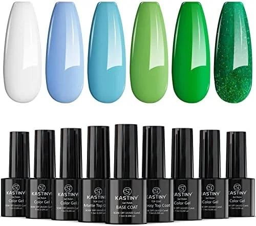 Ongles turquoise « Manucure DIY Kastiny: Kit Vernis Semi-Permanent 6 Couleurs, Base Coat Mat & Brillant pour UV LED, Turquoise, 7.5ml » - Édition Limitée – L’Art de la Table Française bien-être en Promotion !