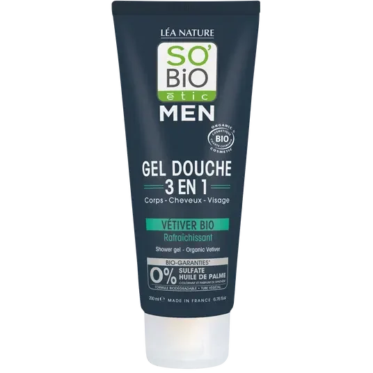 SOBIO Gel douche 3 en 1 Vetiver Bio homme 200 ml - Extra-doux E-shop mondial – Produits durables, modernes et accessibles partout