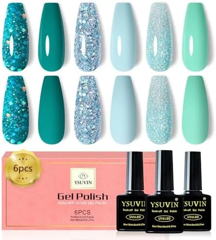 Ongles turquoise « Vernis UV/LED Semi-Permanent YSUVIN : Set 6 Couleurs Vert Émeraude, Cyan, Océan – Idéal pour Manucure DIY & Cadeaux Noël » - ​Boulangerie-Pâtisserie | Pain au Levain & Viennoiseries​ Les tendances ongles que tu vas voir partout ce printemps ! On revient à