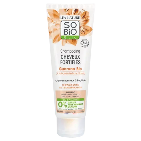 SOBIO Shampooing cheveux fortifiés Guarana Bio 250 ml - E-shop mondial – Produits durables, modernes et accessibles partout So Bio Shampoing Antipelliculaire Tea Tree 250Ml - Green Village Maroc