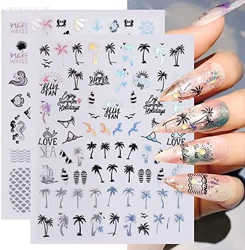 Summer nails Tropical Ongles Décorations Manucure Été Feuilles d’Or Palmier Océan ​Boulangerie Pâtisserie Pain Levain Viennoiseries