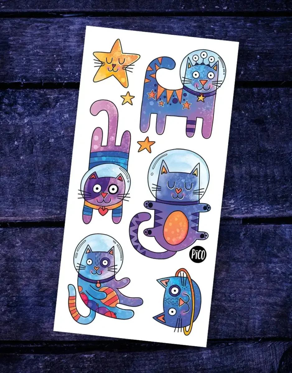 Tatouages Temporaires - Les chats de l'espace - Pico - Boutique Maman & Bébé – Produits Essentiels au Quotidien - {'count': 1, 'name': 'Jeu'}