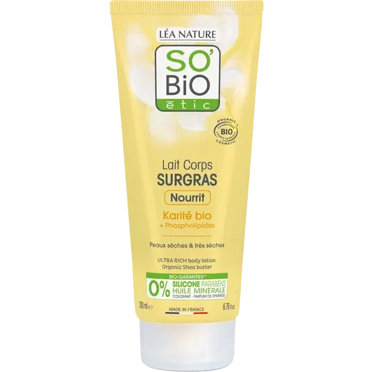 SOBIO Lait corps surgras karité bio 200 ml - E-shop mondial – Produits durables, modernes et accessibles partout Douche Crème Surgras au Beurre de Karité Refill 1L