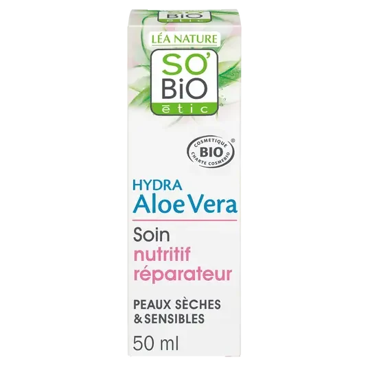 SOBIO Soin nutritif réparateur peaux sensibles à l’Aloé vera Bio 50 ml - E-shop mondial – Produits durables, modernes et accessibles partout Loé Crème Hydratante Aloe Vera 200 ml