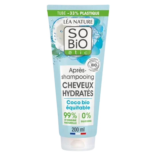 SOBIO Après shampooing cheveux hydratés coco Bio 200 ml - E-shop mondial – Produits durables, modernes et accessibles partout Shampoing Cheveux Réparés - SO BIO étic