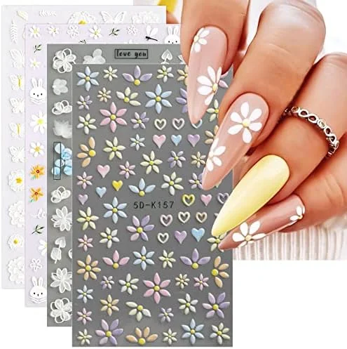 Ongles de printemps « JMEOWIO Stickers Ongles 5D – Design 3D Fleur Printemps/Été, Kit Manucure Autoadhésif, 4 Feuilles » - Édition Limitée – L’Art de la Table Française en Promotion ! - {'count': 3, 'name': 'Gel'}