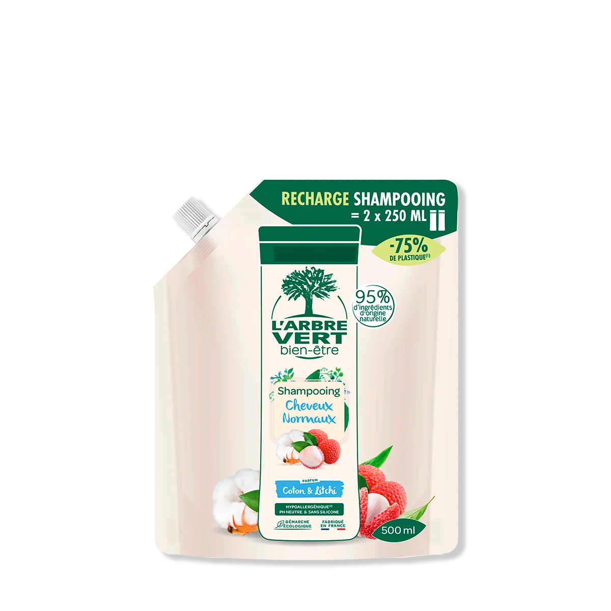 Recharge shampooing Cheveux Normaux Parfum Coton & Litchi 500 mL - Saldi Straordinari – Offerte Speciali Disponibili Adesso L'Arbre Vert Shampooing Cheveux Normaux 250 mL – L'Arbre Vert