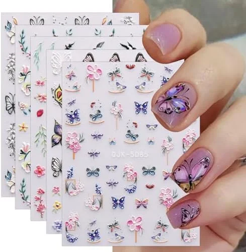 Ongles printemps accessoires 2020 « Stickers Ongles 5D JMEOWIO: Manucure Design avec Fleurs et Papillons 3D – 6 Feuilles Autoadhésives » - ​Boulangerie-Pâtisserie | Pain au Levain & Viennoiseries
