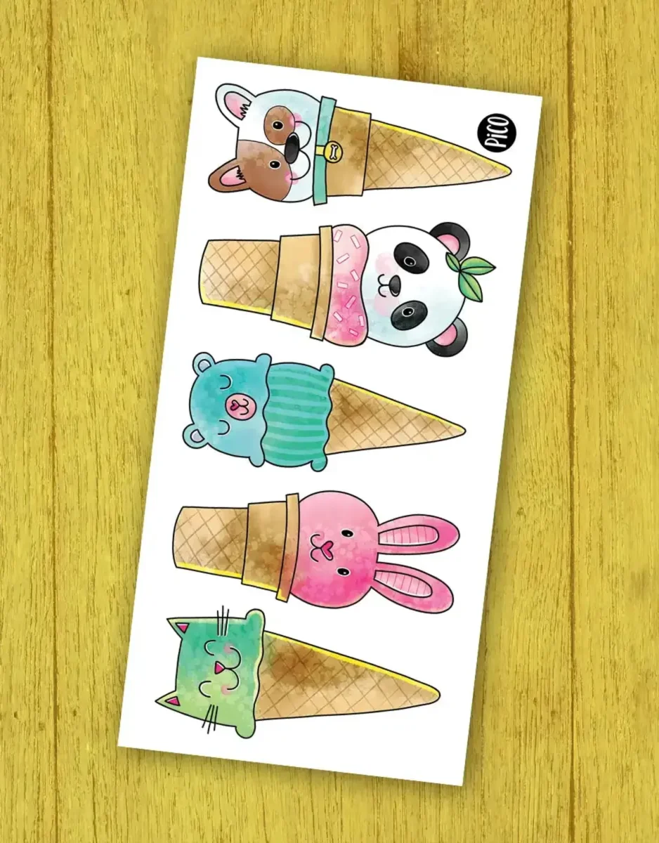 Tatouages Temporaires - Les cornets animaux - Pico - Boutique Maman & Bébé – Produits Essentiels au Quotidien - {'count': 1, 'name': 'Armoire'}